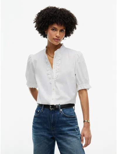 Tommy Hilfiger Ruffle Trim Poplin Shirt In Neutral