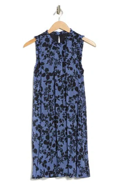 Tommy Hilfiger Ruffled Sleeveless Chiffon Shift Dress In Sky Captain Multi