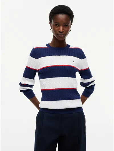 Tommy Hilfiger Rugby Stripe Cable Knit Sweater In Blue