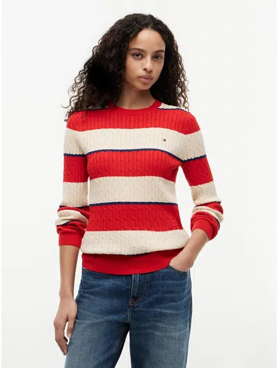 Tommy Hilfiger Rugby Stripe Cable Knit Sweater In Multi