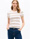 Tommy Hilfiger Rugby Stripe Crewneck T In Beige Heather