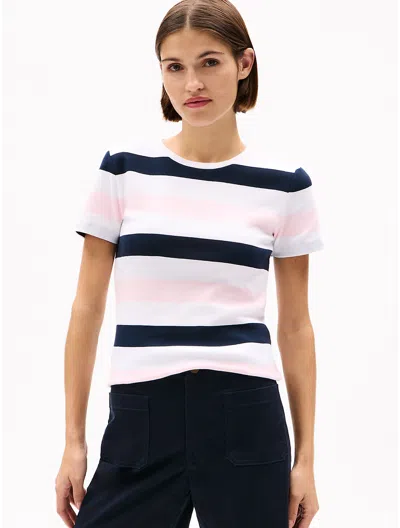 Tommy Hilfiger Rugby Stripe Crewneck T In Icy Pink