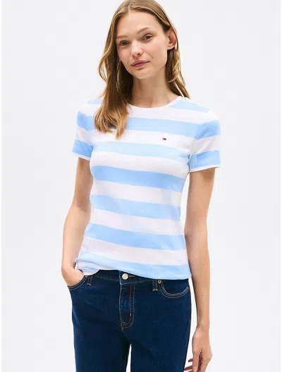 Tommy Hilfiger Rugby Stripe Crewneck T In Vessel Blue