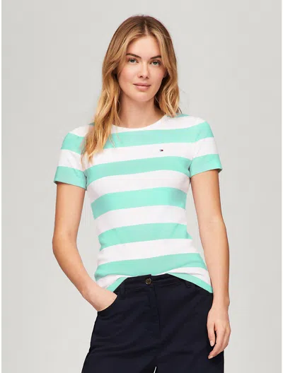 Tommy Hilfiger Rugby Stripe Favorite Crewneck T In Ambitious Green Multi