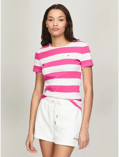 Tommy Hilfiger Rugby Stripe Favorite Crewneck T In Pink Passion Multi