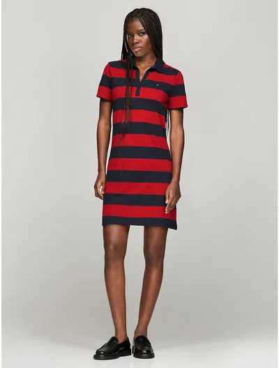 Tommy Hilfiger Rugby Stripe Polo Dress In Primary Red / Navy
