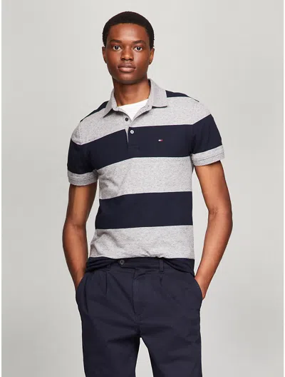 Tommy Hilfiger Rugby Stripe Slim Fit Polo In Grey Heather/navy