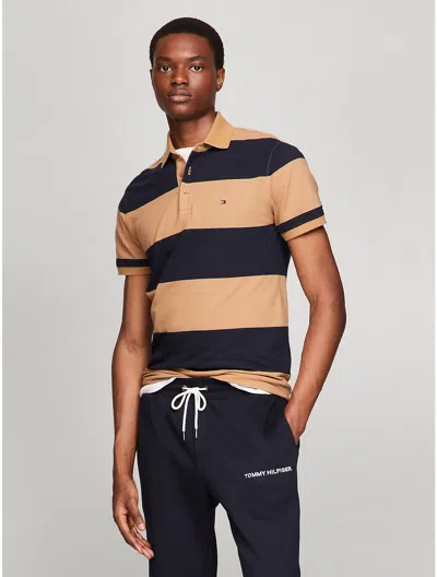 Tommy Hilfiger Rugby Stripe Slim Fit Polo In Pinecone Tan