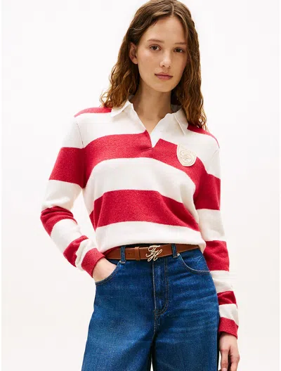 Tommy Hilfiger Rugby Stripe Sweater Polo In Red