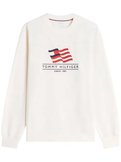 Tommy Hilfiger Rwb Main Flag Terry Crew Sweatshirt In White