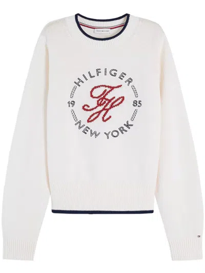 Tommy Hilfiger Nautical Crew Neck Sweater Long Sleeves In White
