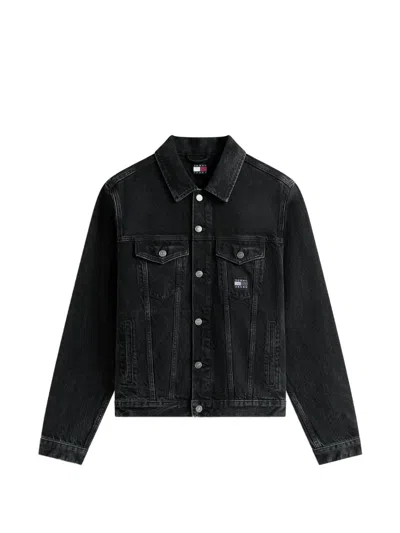 Tommy Hilfiger Ryan Back Logo Buttoned Denim Jacket In Black