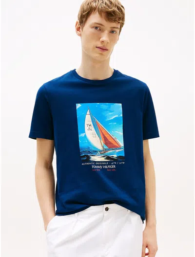 Tommy Hilfiger Sail Logo Print T In Dark Blue