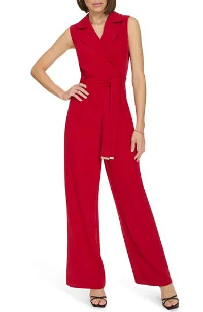 Tommy Hilfiger Salon Stretch Jumpsuit In Deep Scarlet