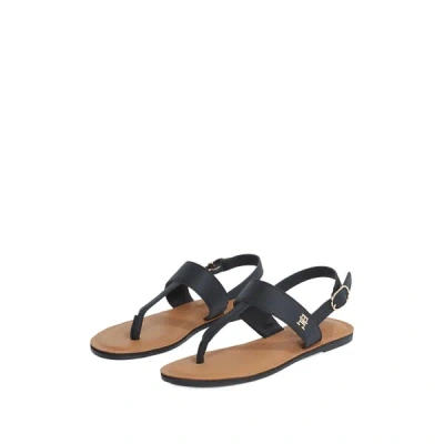 Tommy Hilfiger Sandales Plates En Cuir In Black