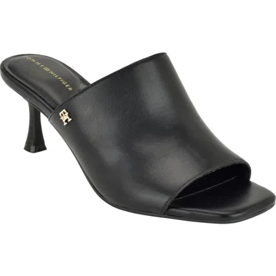 Tommy Hilfiger Sassey Faux Leather Slide Sandal In Black