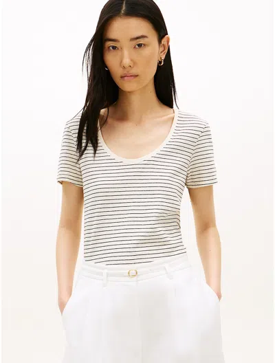 Tommy Hilfiger Scoop Neck Linen In Neutral
