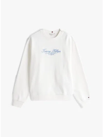 Tommy Hilfiger Script Logo Crewneck Sweatshirt In Ecru