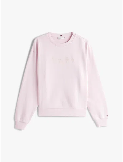 Tommy Hilfiger Script Logo Crewneck Sweatshirt In Light Pink