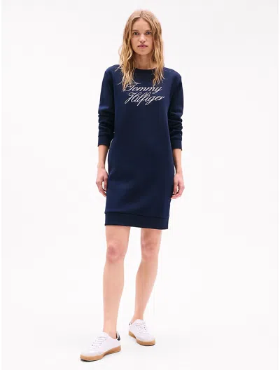 Tommy Hilfiger Script Logo Sweatshirt Dress In Navy