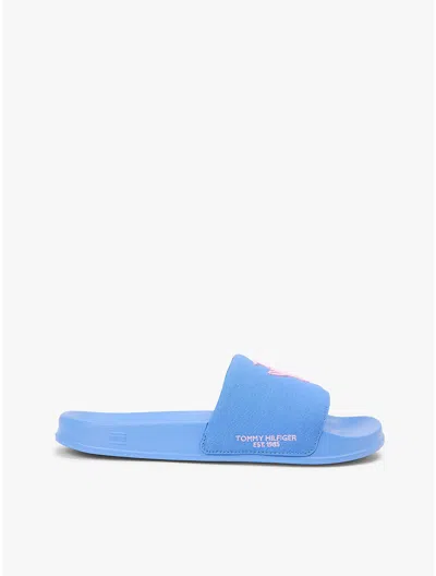 Tommy Hilfiger Script Monogram Canvas Pool Slide In Blue