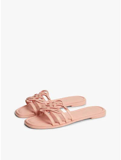 Tommy Hilfiger Script Monogram Leather Slide Sandal In Pink
