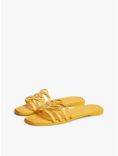 Tommy Hilfiger Script Monogram Leather Slide Sandal In Yellow