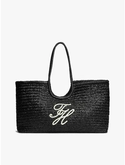 Tommy Hilfiger Script Monogram Raffia Maxi Tote In Black