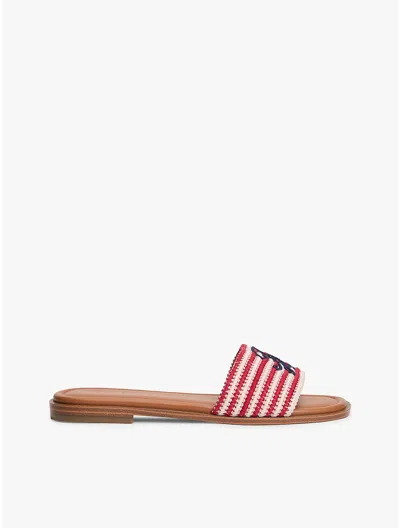 Tommy Hilfiger Script Monogram Stripe Woven Slide In Red