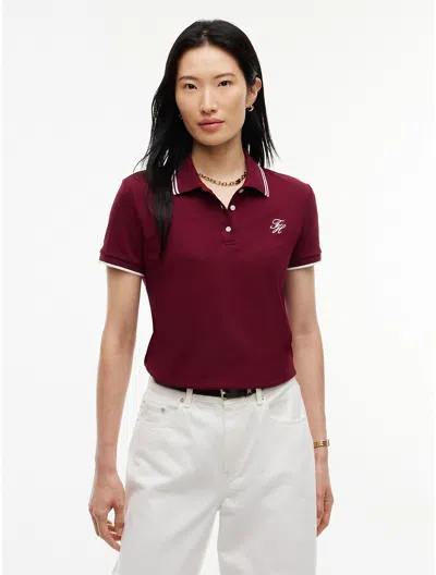 Tommy Hilfiger Script Monogram Tipped Polo In Burgundy
