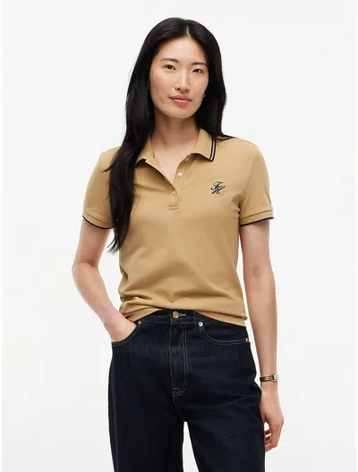 Tommy Hilfiger Script Monogram Tipped Polo In Brown