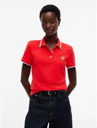 Tommy Hilfiger Script Monogram Tipped Polo In Red