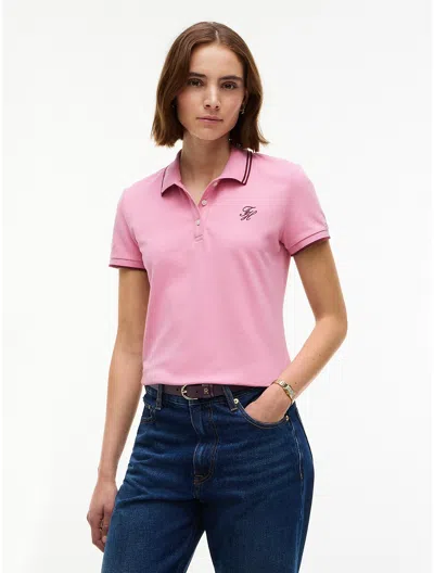 Tommy Hilfiger Script Monogram Tipped Polo In Pink