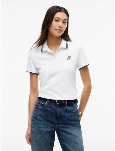 Tommy Hilfiger Script Monogram Tipped Polo In White