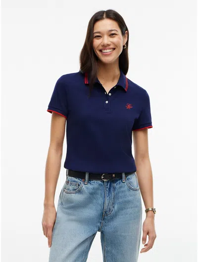 Tommy Hilfiger Script Monogram Tipped Polo In Preppy Navy