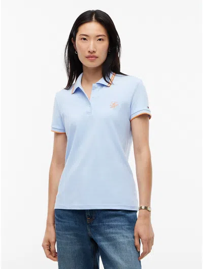 Tommy Hilfiger Script Monogram Tipped Polo In Sweet Blue
