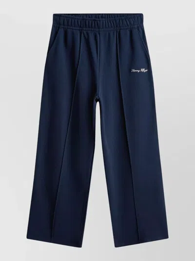 Tommy Hilfiger Script Terry Trousers Gold Buttons Wide Leg In Blue