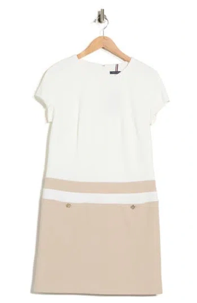 Tommy Hilfiger Scuba Crepe Shift Dress In Ivory/ Khaki