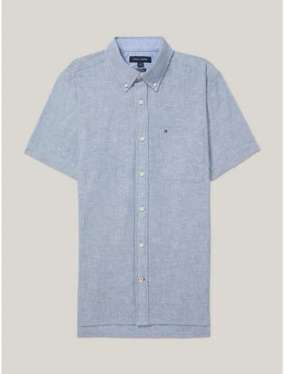 Tommy Hilfiger Seated Fit Linen And Cotton Shirt In North Sky Blue