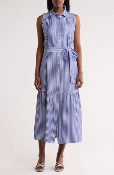 Tommy Hilfiger Seersucker Tie Waist Maxi Shirtdress In Purple