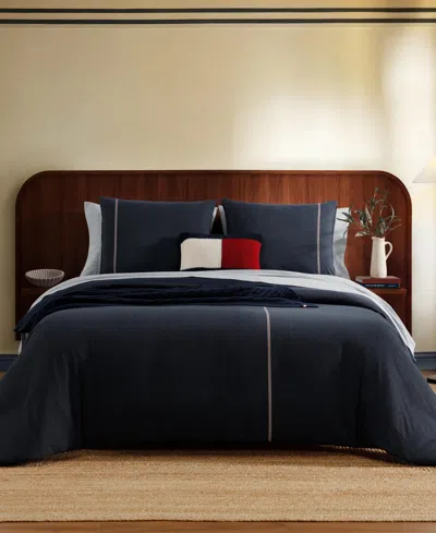 Tommy Hilfiger Selvage Twill Medium Warmth Yarn-dyed Twill 3-piece Comforter Set, King In Blue