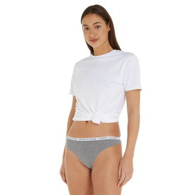 Tommy Hilfiger Set Of Three Stretch Cotton Thongs In Gray