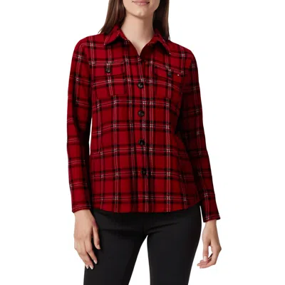 Tommy Hilfiger Shacket Womens Flannel Plaid Button-down Top In Red