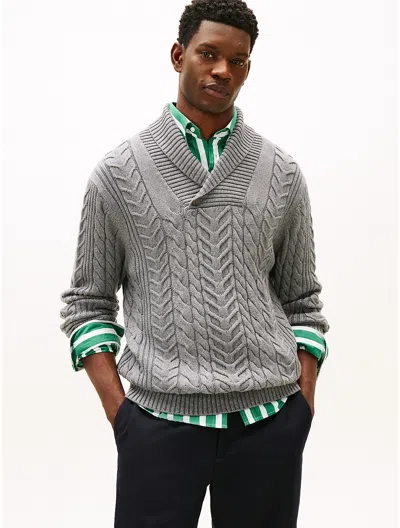 Tommy Hilfiger Shawl Collar Cable Knit Sweater In Black