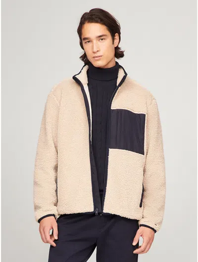 Tommy Hilfiger Sherpa Fleece Zip Jacket In Mudstone