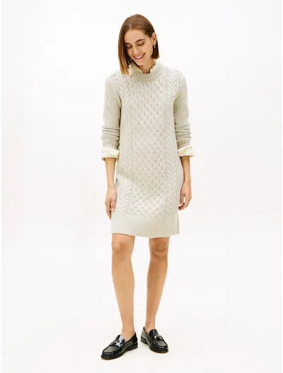 Tommy Hilfiger Shimmer Cable Knit Sweater Dress In White
