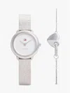 Tommy Hilfiger Shimmer Watch & Heart Bracelet Gift Set In Gray