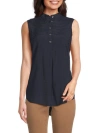 Tommy Hilfiger Shirt Top Women's Midnight Band Collar Sleeveless Fts1105 In Blue