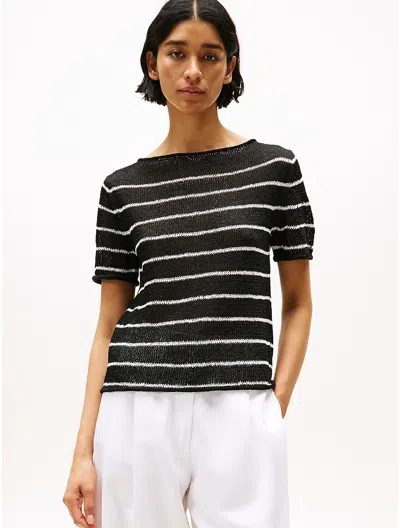Tommy Hilfiger Striped Boat-neck T-shirt In Black
