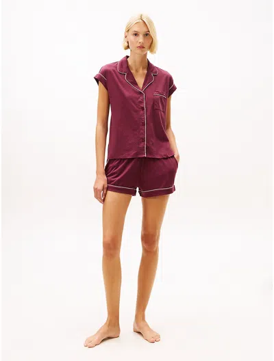 Tommy Hilfiger Short And Shirt Sleep Set In Burgundy